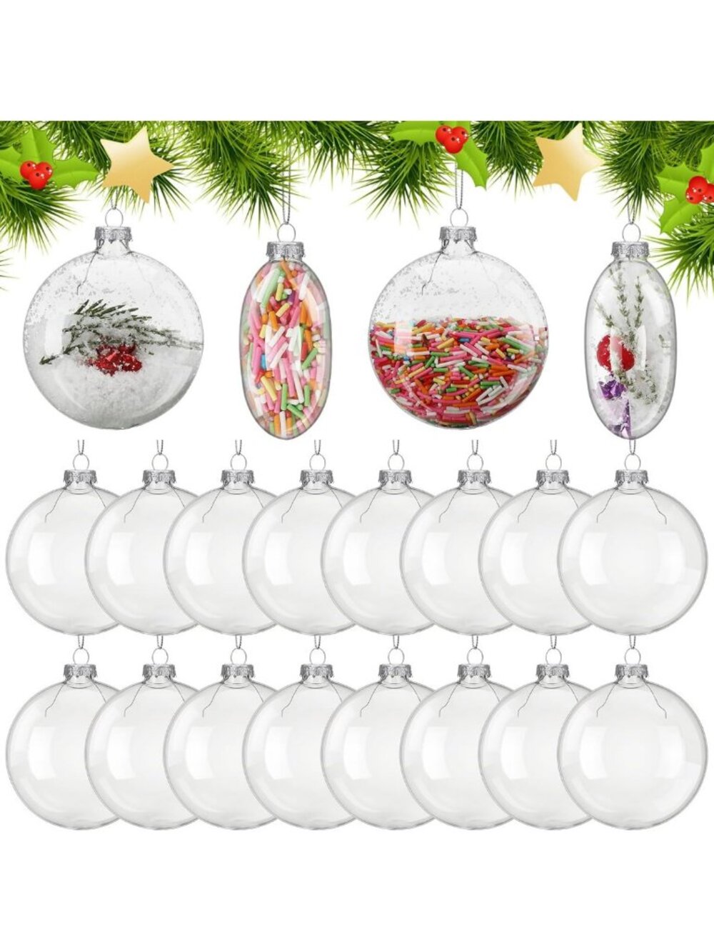 24 Clear Glass Christmas Ornaments - DIY Craft Decorations for Tree - 3 Inch